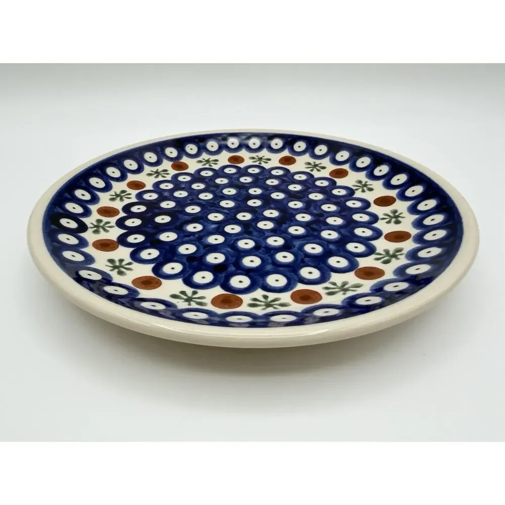 Boleslawiec Polish Pottery Mosquito Peacock Blue Dessert Salad Plate 7.5” Poland